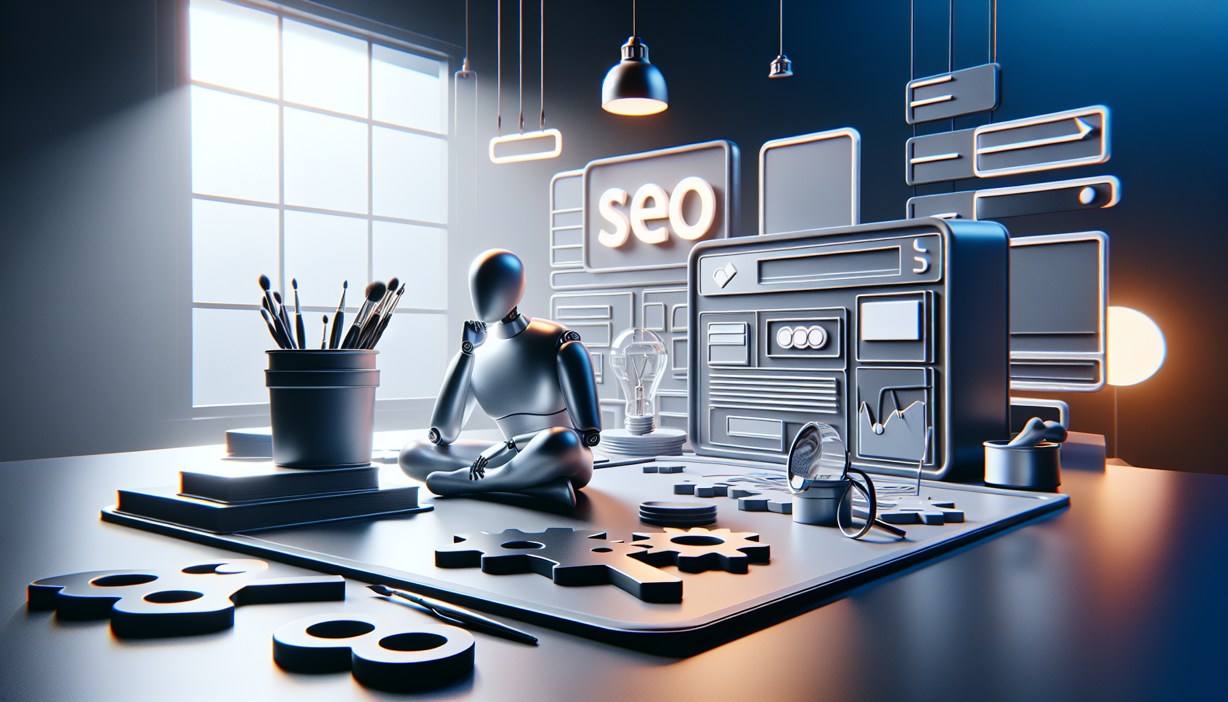 A focused team collaborates around a digital workspace, strategizing SEO automation techniques for content publishing and backlink workflows, fostering in…