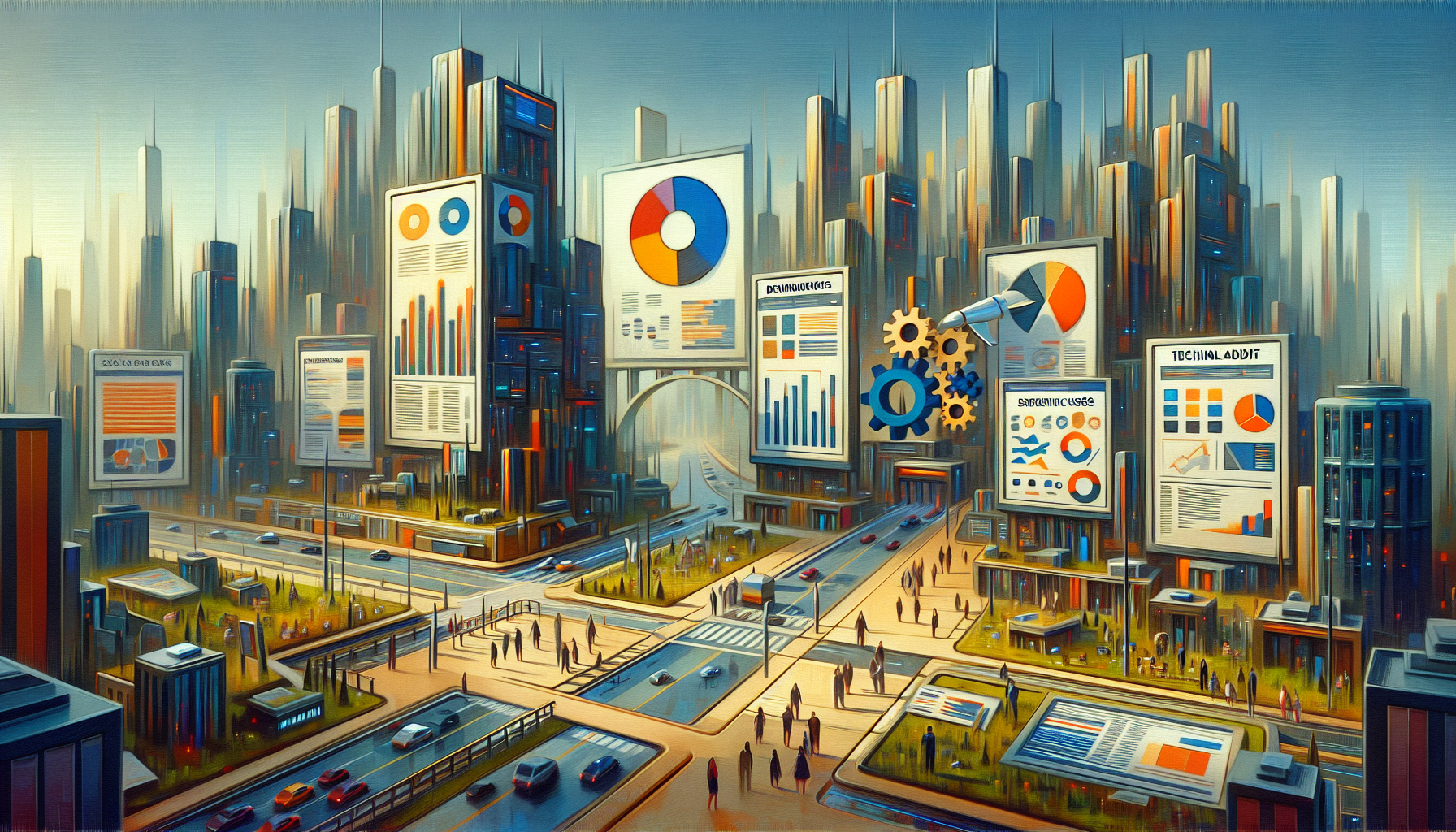 A focused team of digital marketers collaborates around a laptop, analyzing technical SEO trends 2023, with charts and data visualizations on the screen.