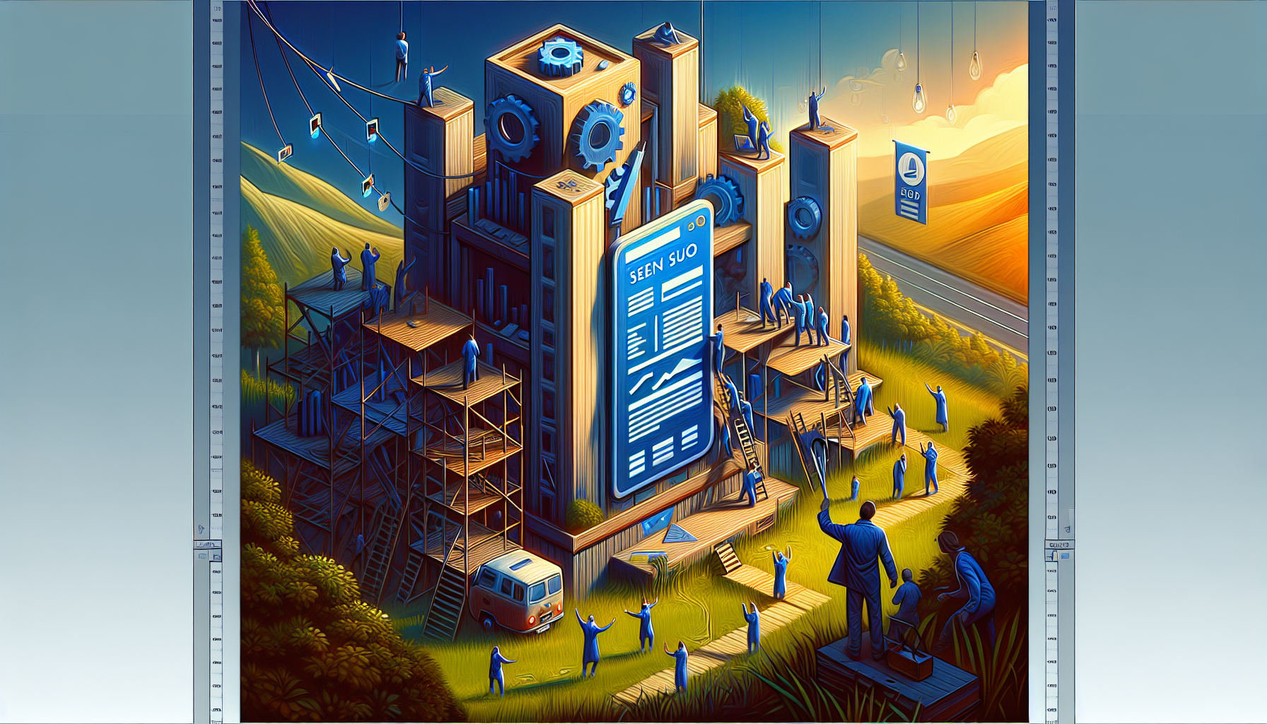 A small business team collaborates around a laptop, analyzing a technical SEO audit report, with charts and graphs highlighting website performance metric…