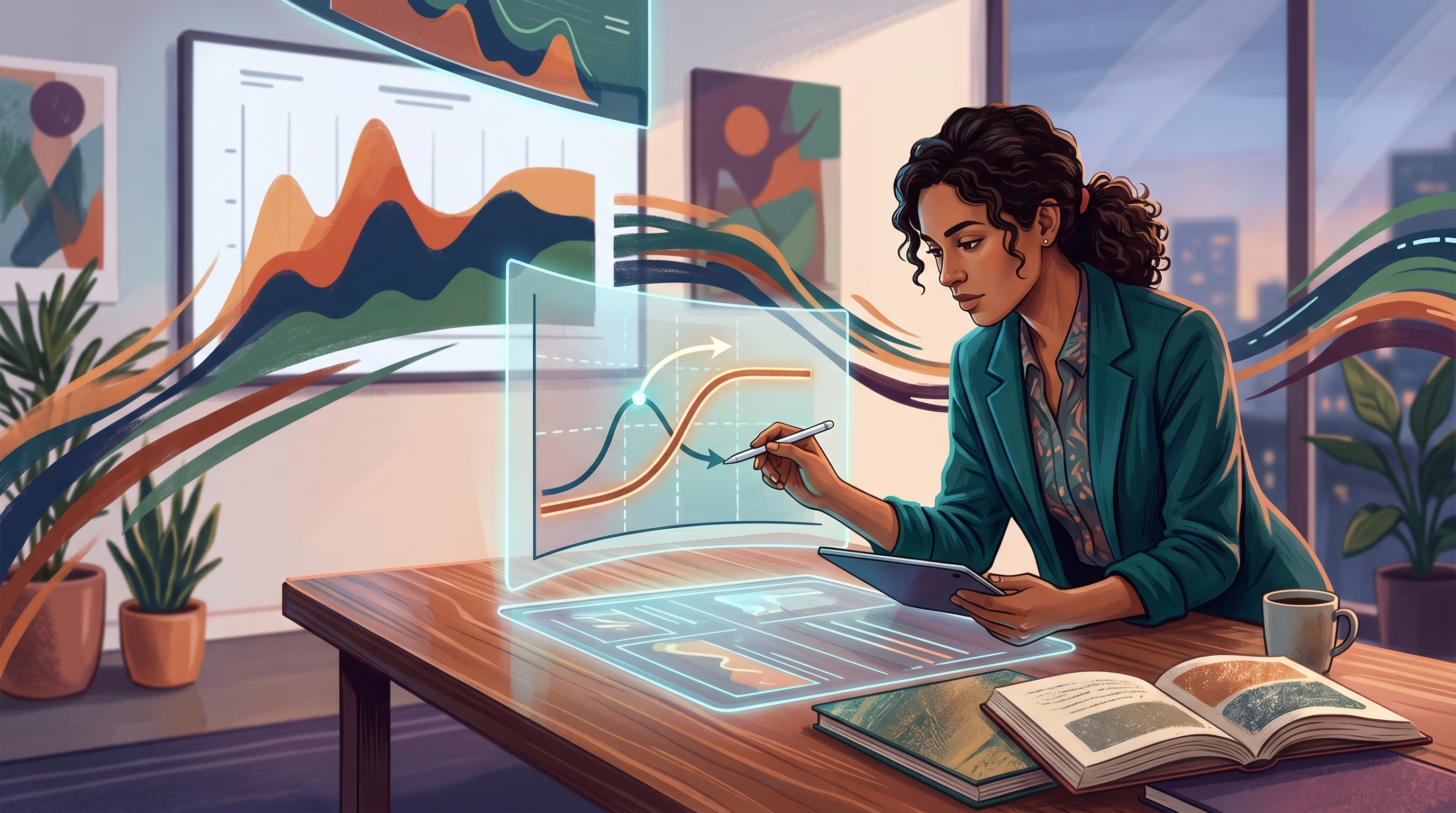 A diverse group of marketers collaborates in a modern office, analyzing data on screens while discussing AI-driven marketing automation trends and strateg…