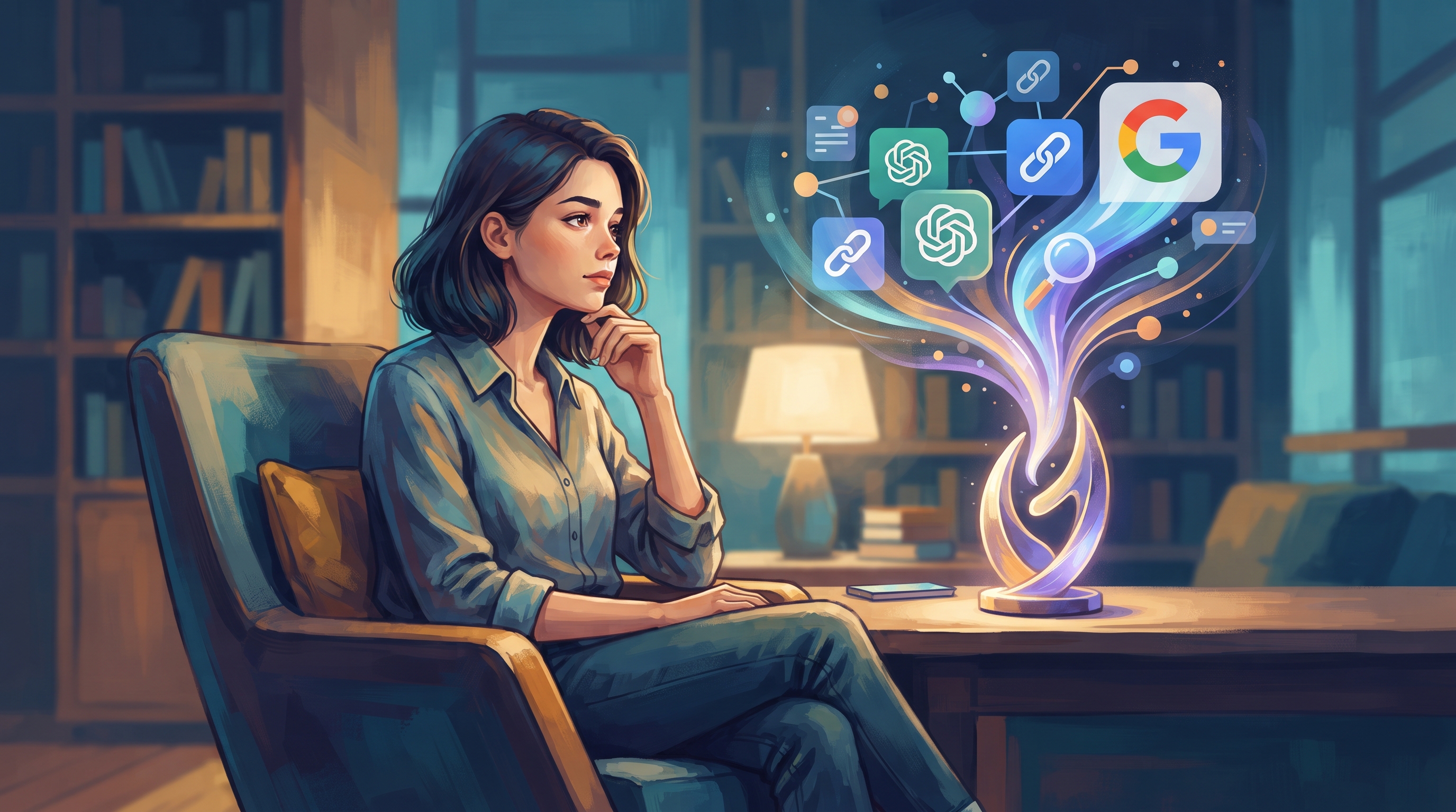 A focused entrepreneur analyzes data on a laptop, surrounded by notes and charts, contemplating strategies to optimize content for AI search visibility.
