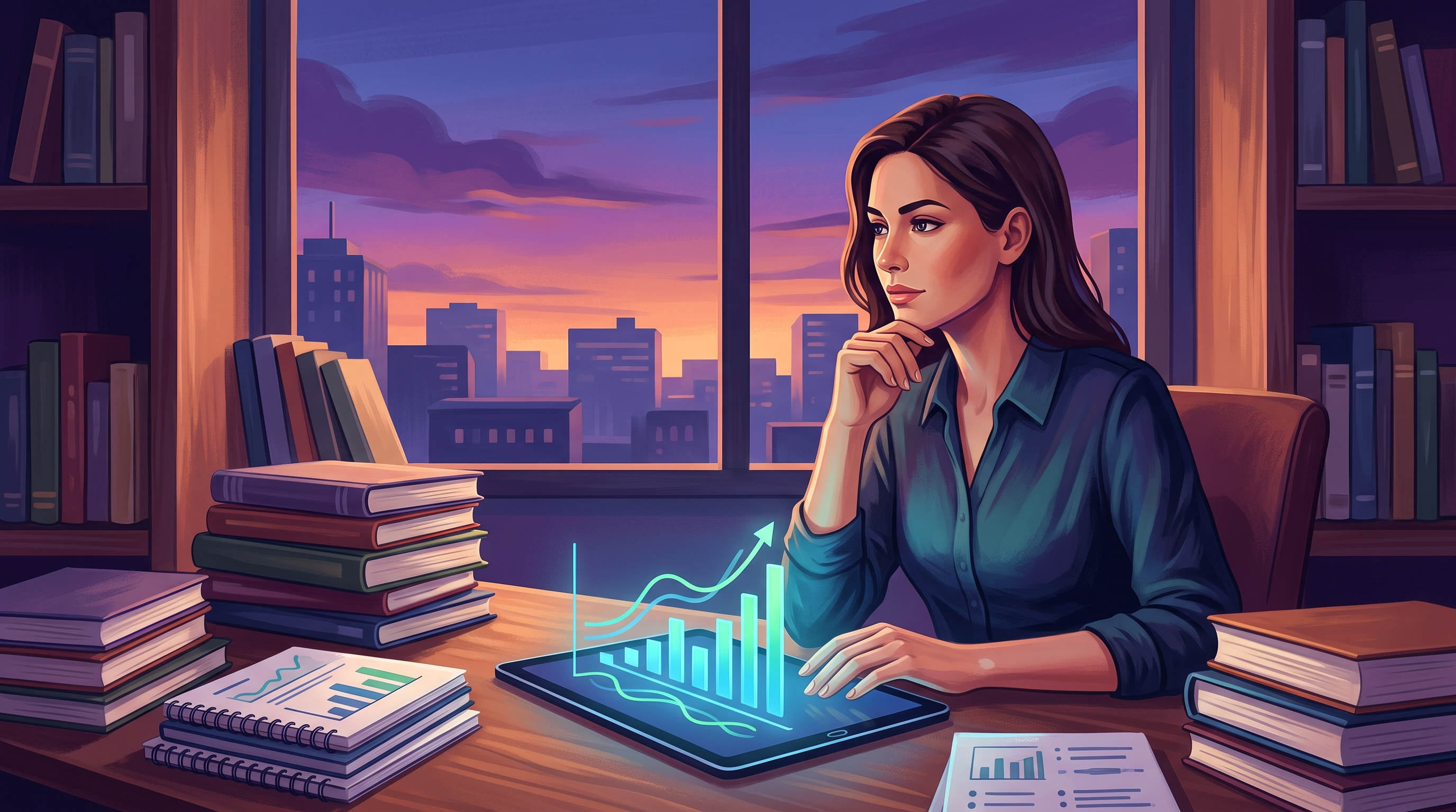 A focused workspace with a laptop displaying analytics, surrounded by notes and coffee, illustrating the efficiency of automated content marketing strateg…