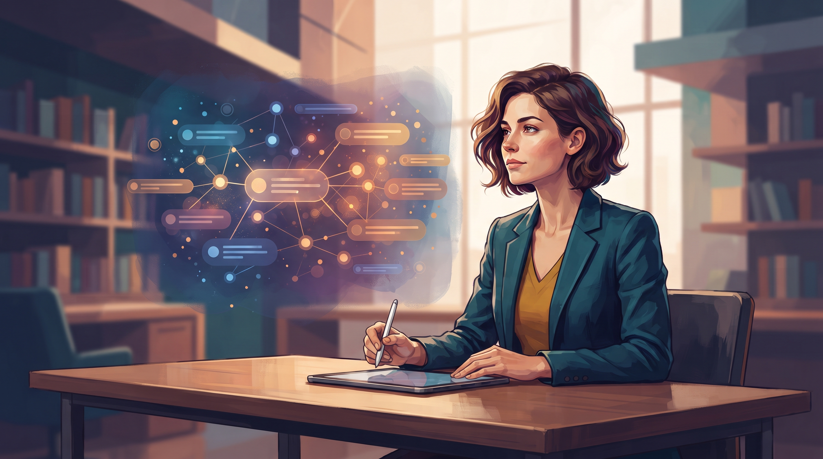 A focused professional analyzing data on a laptop, surrounded by charts and notes, illustrating the process of enhancing brand visibility with a free AI s…
