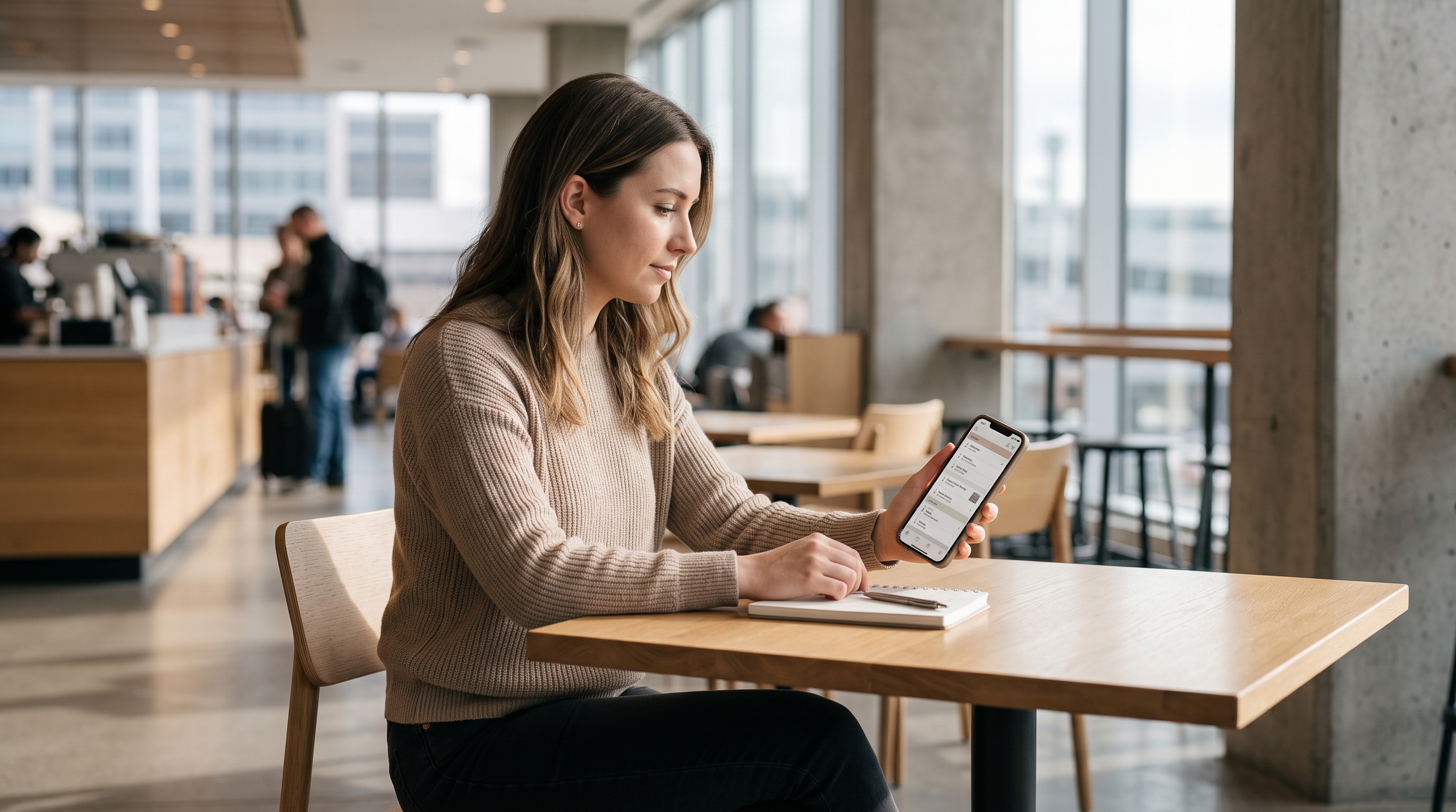 A traveler reviews a well-organized travel itinerary on a laptop, surrounded by maps and travel guides, with a sense of focus and anticipation for their u…